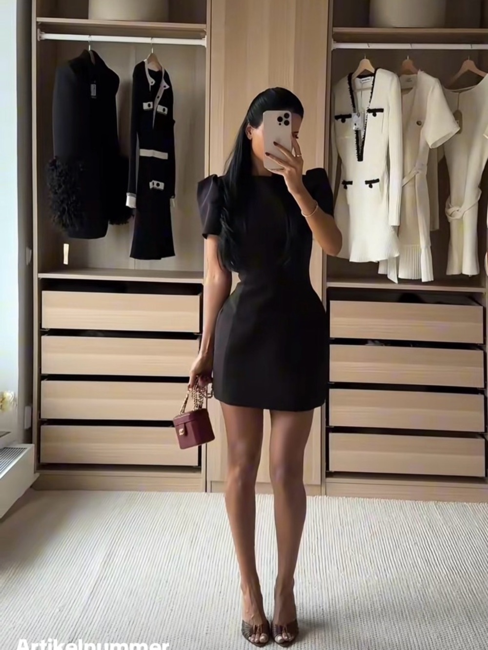 Zara Black Mini Dress with Structured Puff Shoulders